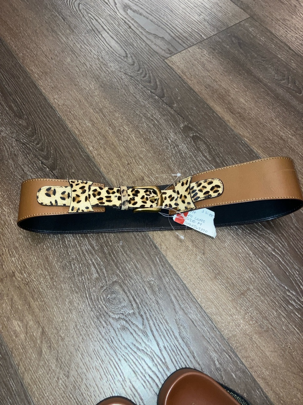 NWTChicos Wide Leather Belt 3/M Brown Cheetah Leopard Print Ponyhair Waist Cinch
